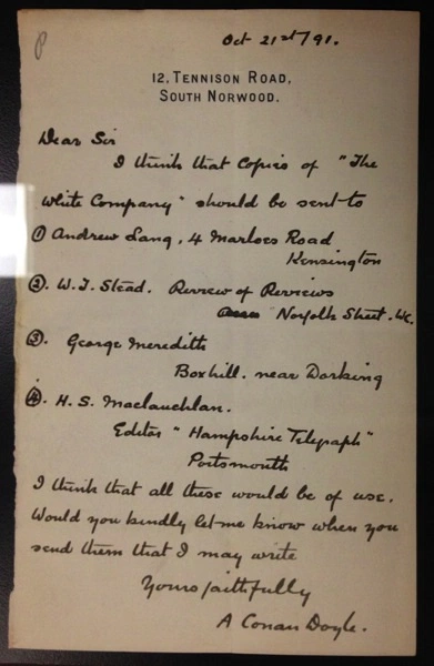 Autograph letter of Arthur Conan Doyle